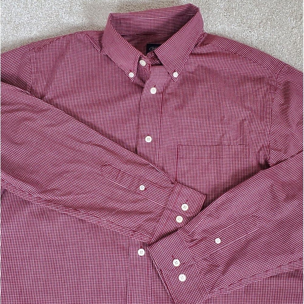 Consensus Shirt Men's Button Down Size Medium Burgundy Check Long Sleeve